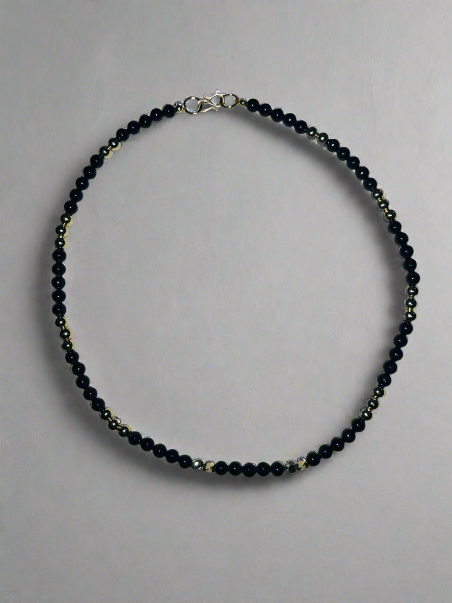 KRE PRIME 18K Gold Plated 6mm Black Beads Handcrafted Timeless Opulence Necklace