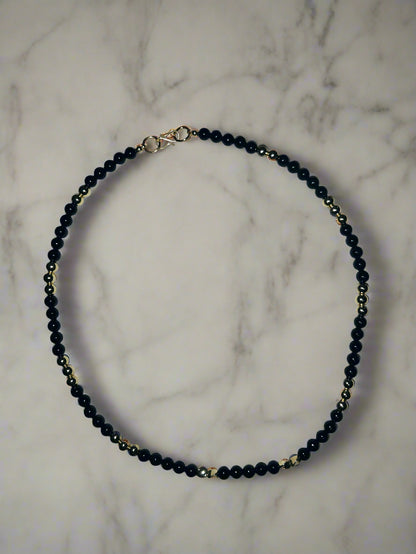 KRE PRIME 18K Gold Plated 6mm Black Beads Handcrafted Timeless Opulence Necklace