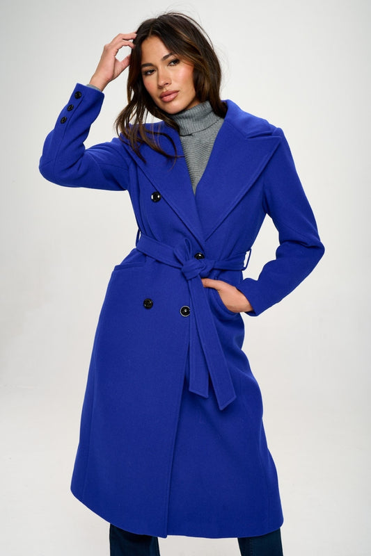 KRE Prime Women Double-Breasted Longline Coat with Belt