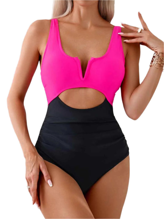 KRE Prime Women Tied Cutout Contrast One-Piece Swimwear - KRE Prime