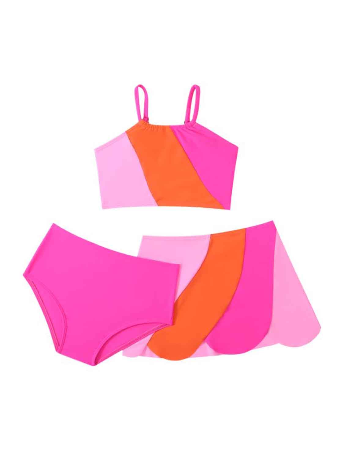 KRE Prime Girls Color Block Top, Brief and Skirt Swim Set - KRE Prime