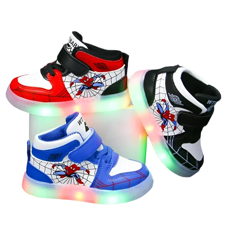 KRE Prime Boys Disney Children's Led Light Shoes Fashion Spiderman