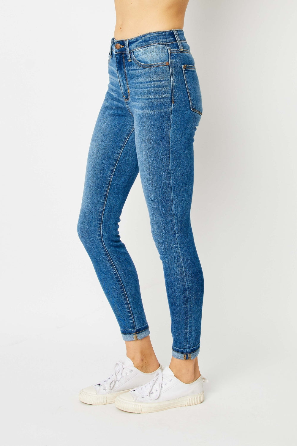 KRE Prime Women Judy Blue Full Size Cuffed Hem Low Waist Skinny Jeans - KRE Prime