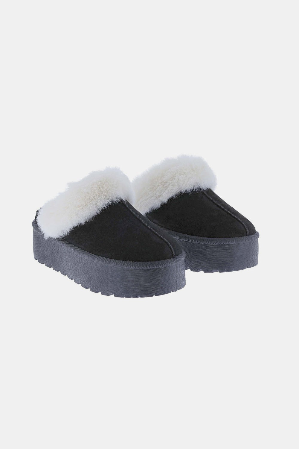 KRE Prime Women Thick Bottom Fur Trim Snow Black Slippers