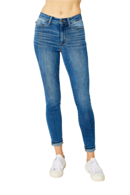 KRE Prime Women Judy Blue Full Size Cuffed Hem Low Waist Skinny Jeans - KRE Prime