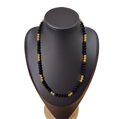 KRE PRIME 18K Gold Plated 6mm Black Beads Handcrafted Timeless Opulence Necklace