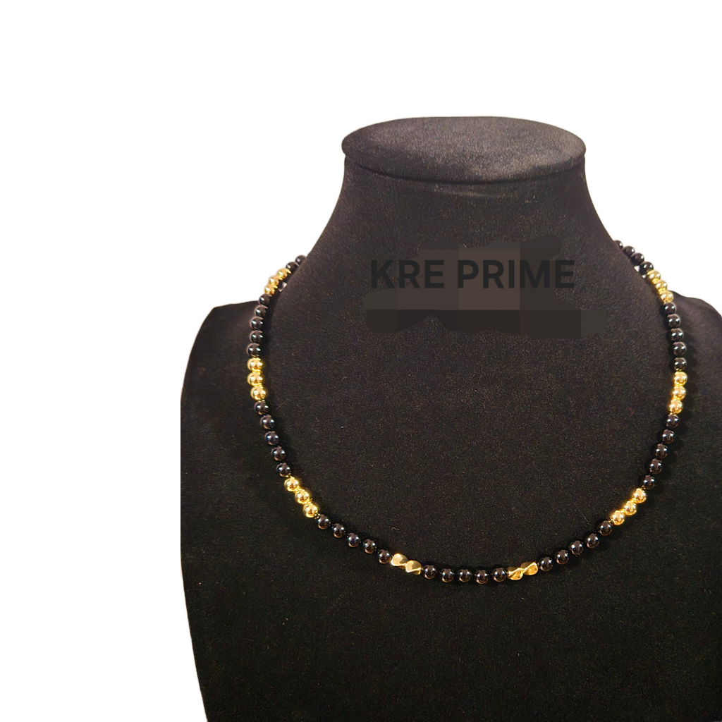 KRE PRIME 18K Gold Plated 6mm Black Beads Handcrafted Timeless Opulence Necklace