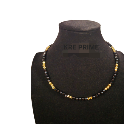 KRE PRIME 18K Gold Plated 6mm Black Beads Handcrafted Timeless Opulence Necklace