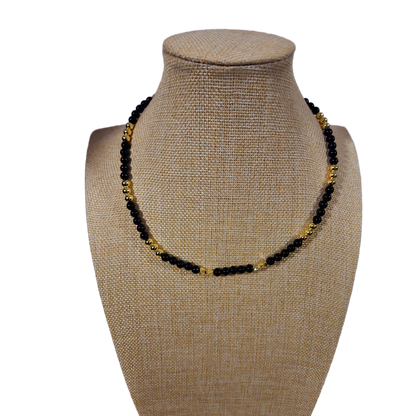 KRE PRIME 18K Gold Plated 6mm Black Beads Handcrafted Timeless Opulence Necklace