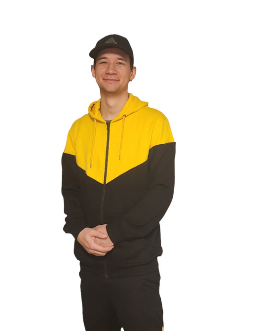 KRE Prime Men's Hoodie Sweatshirt with Kangaroo Pocket and Zipper, White/Black/Red and Yellow