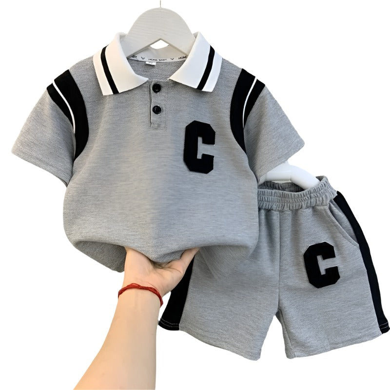 Boys Summer Polo Shirt Set 2023 New Children's Baby Short Sleeved T-shirt Shorts Two-piece Kids Boys Clothes Set - KRE Prime Deals