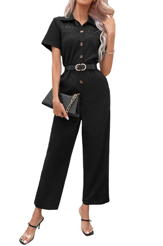 Collared Neck Short Sleeve Jumpsuit - KRE Prime Deals