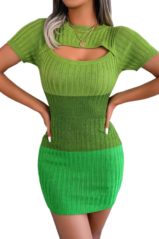 Color Block Cutout Short Sleeve Sweater Dress - KRE Prime Deals