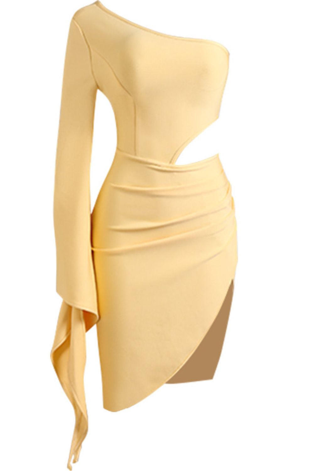 Cutout Split Flare Sleeve One-Shoulder Dress - KRE Prime Deals