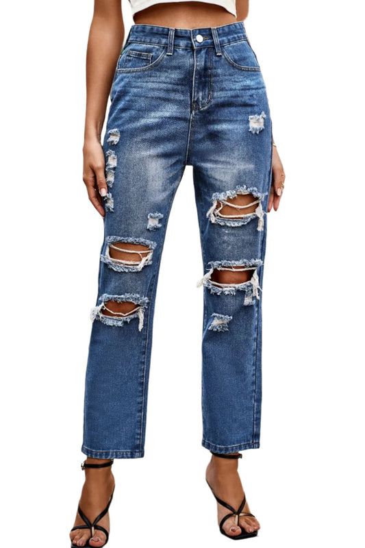 Distressed Buttoned Jeans with Pockets - KRE Prime Deals