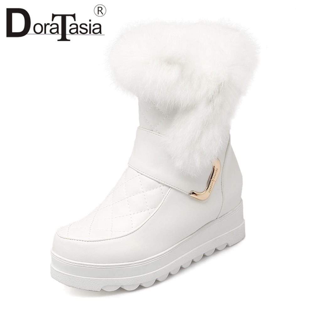 DORATASIA New Winter 34-43 Casual Flat Platform Snow Boots Women Warm Fur Platform Booties Ladies Height Increasing Shoes Woman - KRE Prime Deals