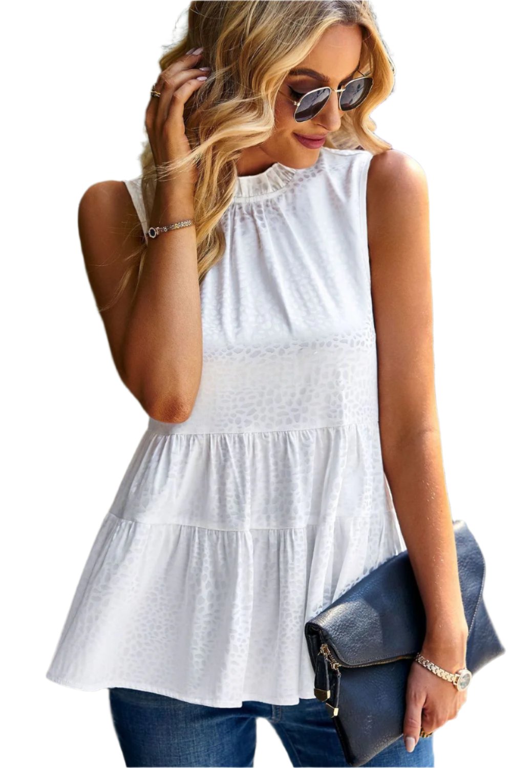 Dotted Frill Trim Sleeveless Tiered Top - KRE Prime Deals