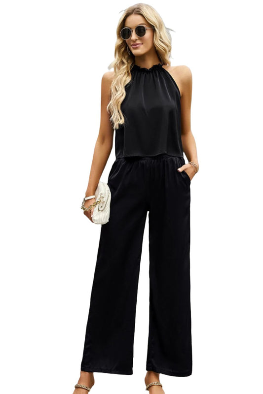 Grecian Neck Sleeveless Pocketed Top and Pants Set - KRE Prime Deals