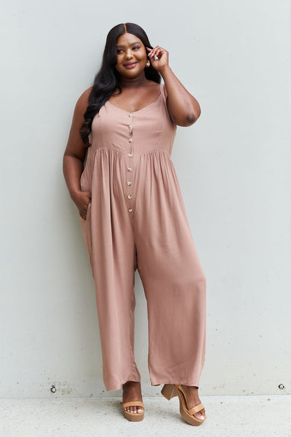 HEYSON All Day Full Size Wide Leg Button Down Jumpsuit in Mocha - KRE Prime Deals