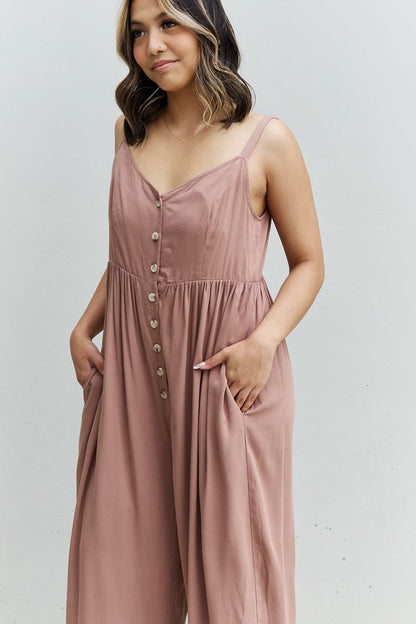 HEYSON All Day Full Size Wide Leg Button Down Jumpsuit in Mocha - KRE Prime Deals