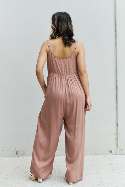 HEYSON All Day Full Size Wide Leg Button Down Jumpsuit in Mocha - KRE Prime Deals