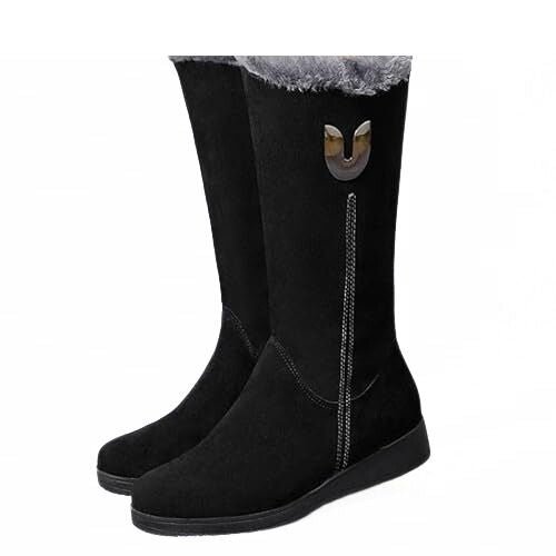 KRE Prime Warm Chelsea High Fur Boots Women Winter Shoes Chunky Mid-calf Plush Snow Flat Boots ZIP Fashion - KRE Prime