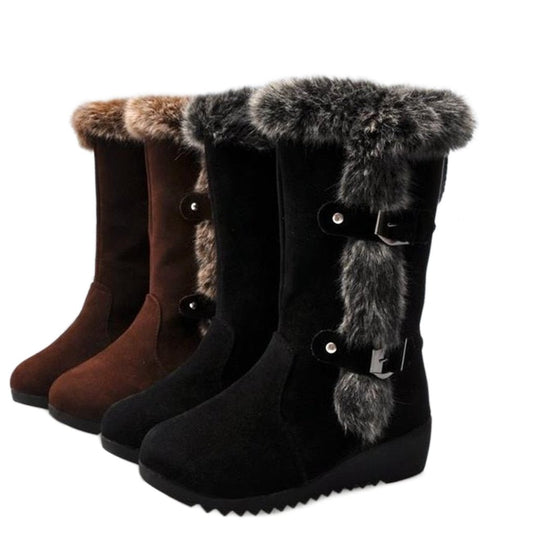 KRE Prime Winter Women Boots Casual Warm Fur Mid-Calf Boots shoes Slip-On - KRE Prime