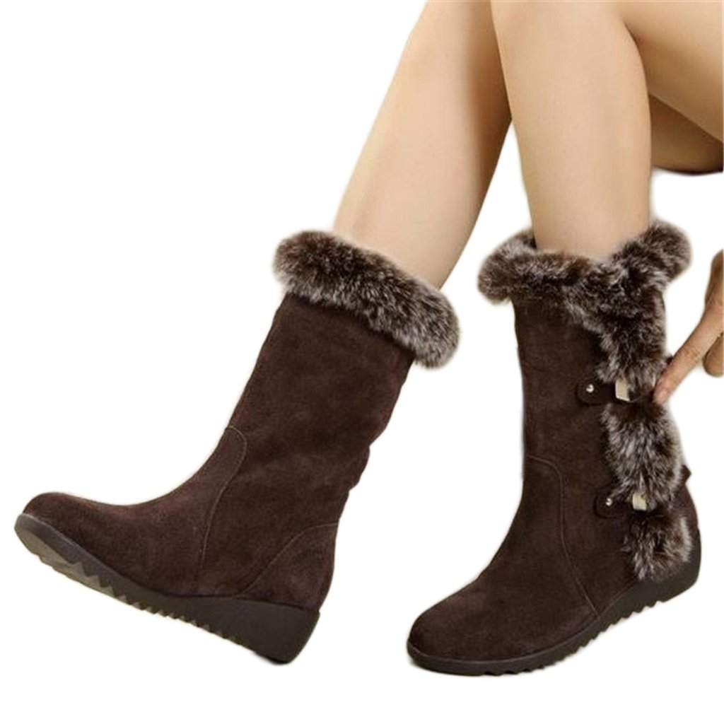 KRE Prime Winter Women Boots Casual Warm Fur Mid-Calf Boots shoes Slip-On - KRE Prime