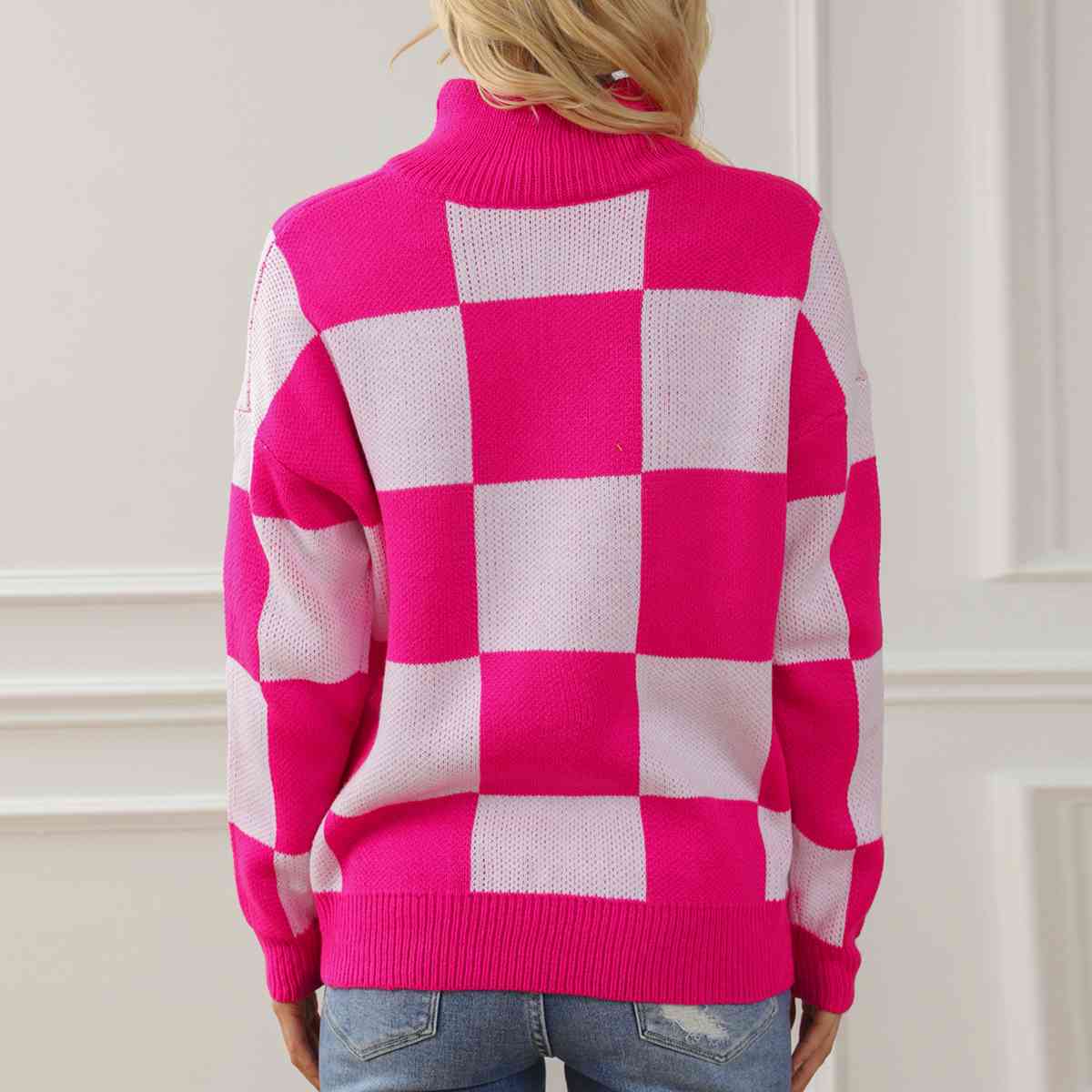 KRE Prime Women Checkered Half Zip Long Sleeve Sweater - KRE Prime