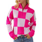 KRE Prime Women Checkered Half Zip Long Sleeve Sweater - KRE Prime