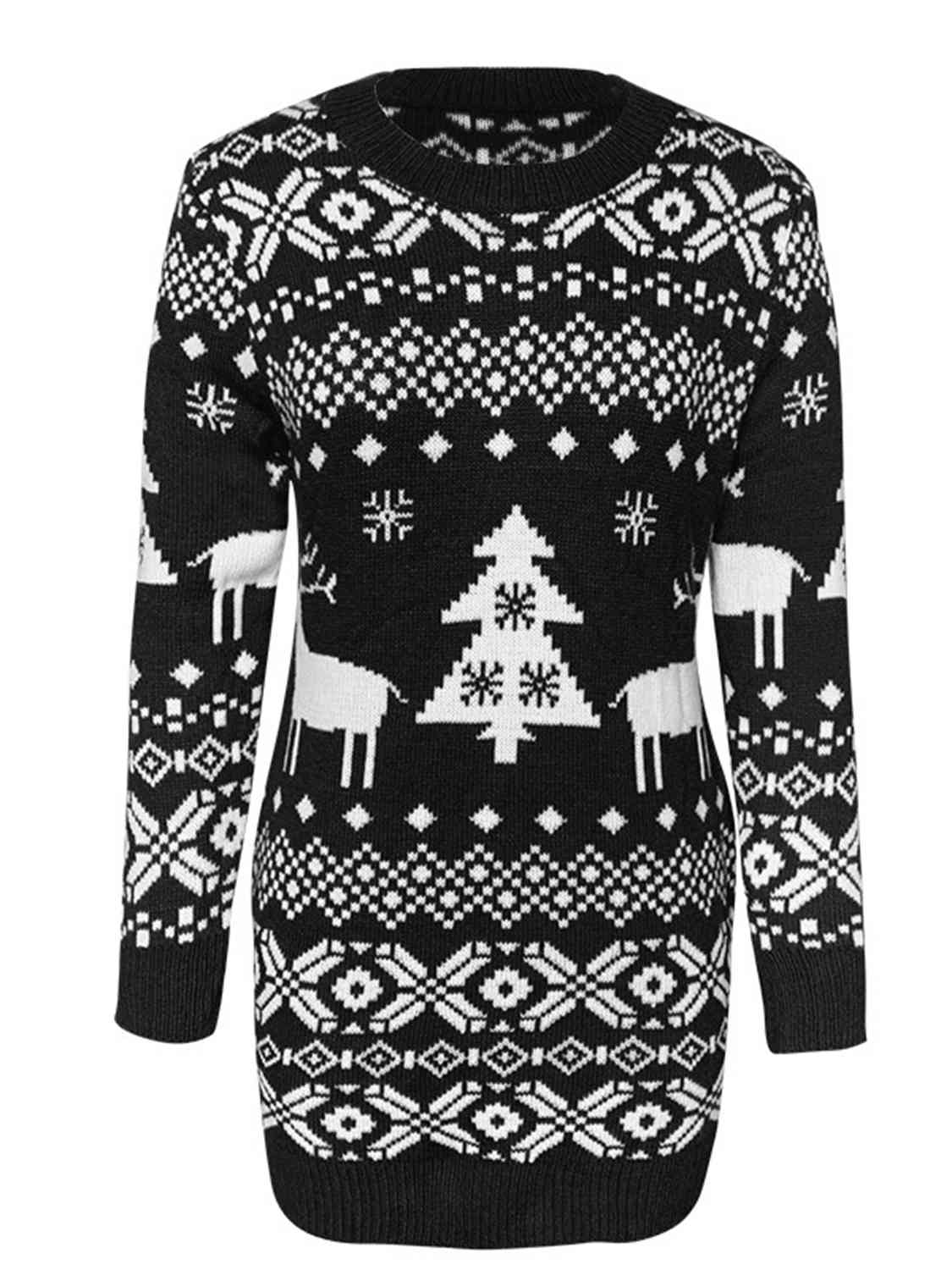 KRE Prime Women Christmas Element Round Neck Mini Sweater Dress - KRE Prime