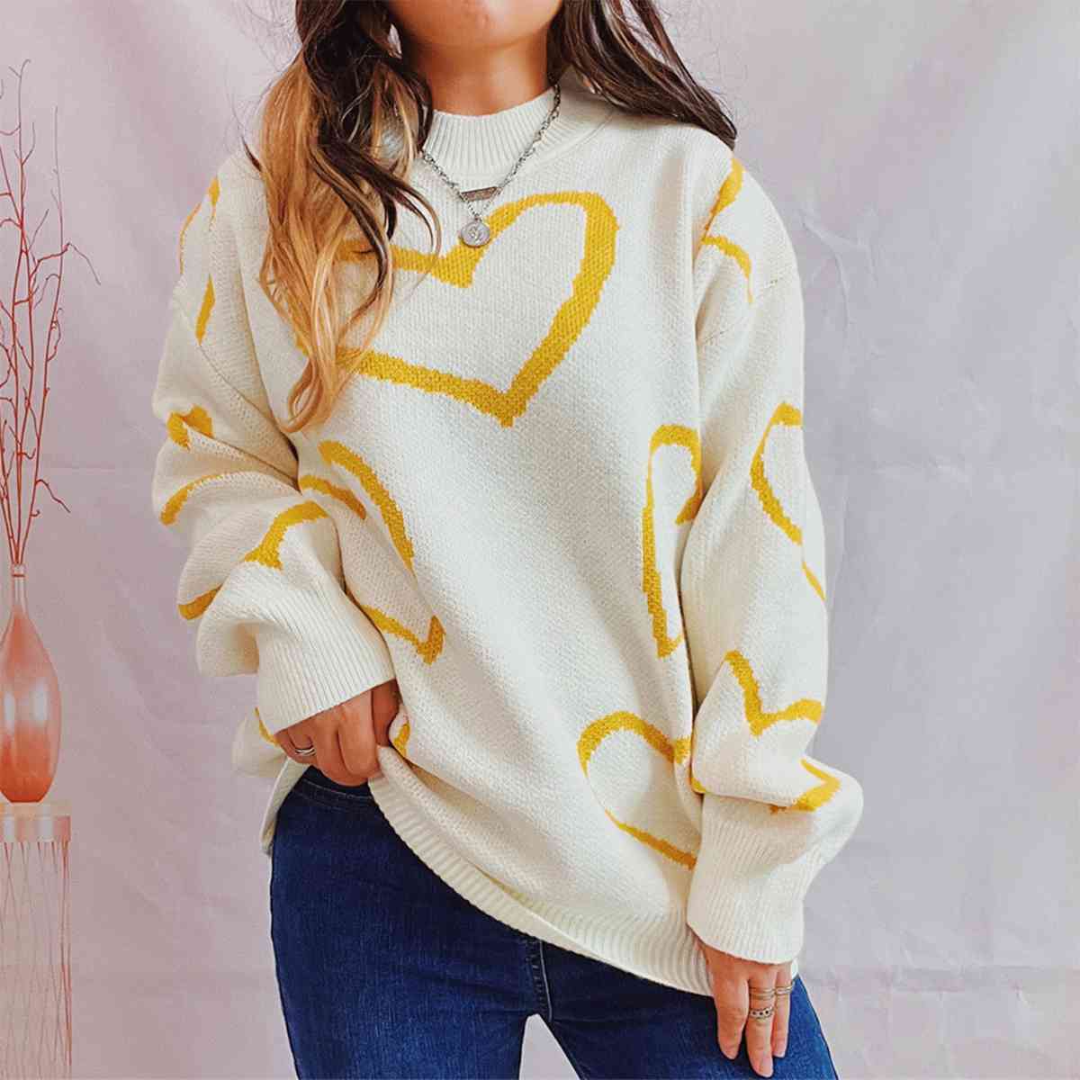 KRE Prime Women Heart Pattern Long Sleeve Sweater - KRE Prime