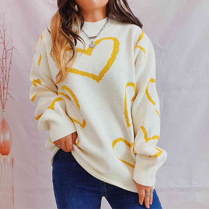 KRE Prime Women Heart Pattern Long Sleeve Sweater - KRE Prime