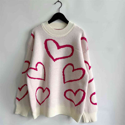 KRE Prime Women Heart Pattern Long Sleeve Sweater - KRE Prime