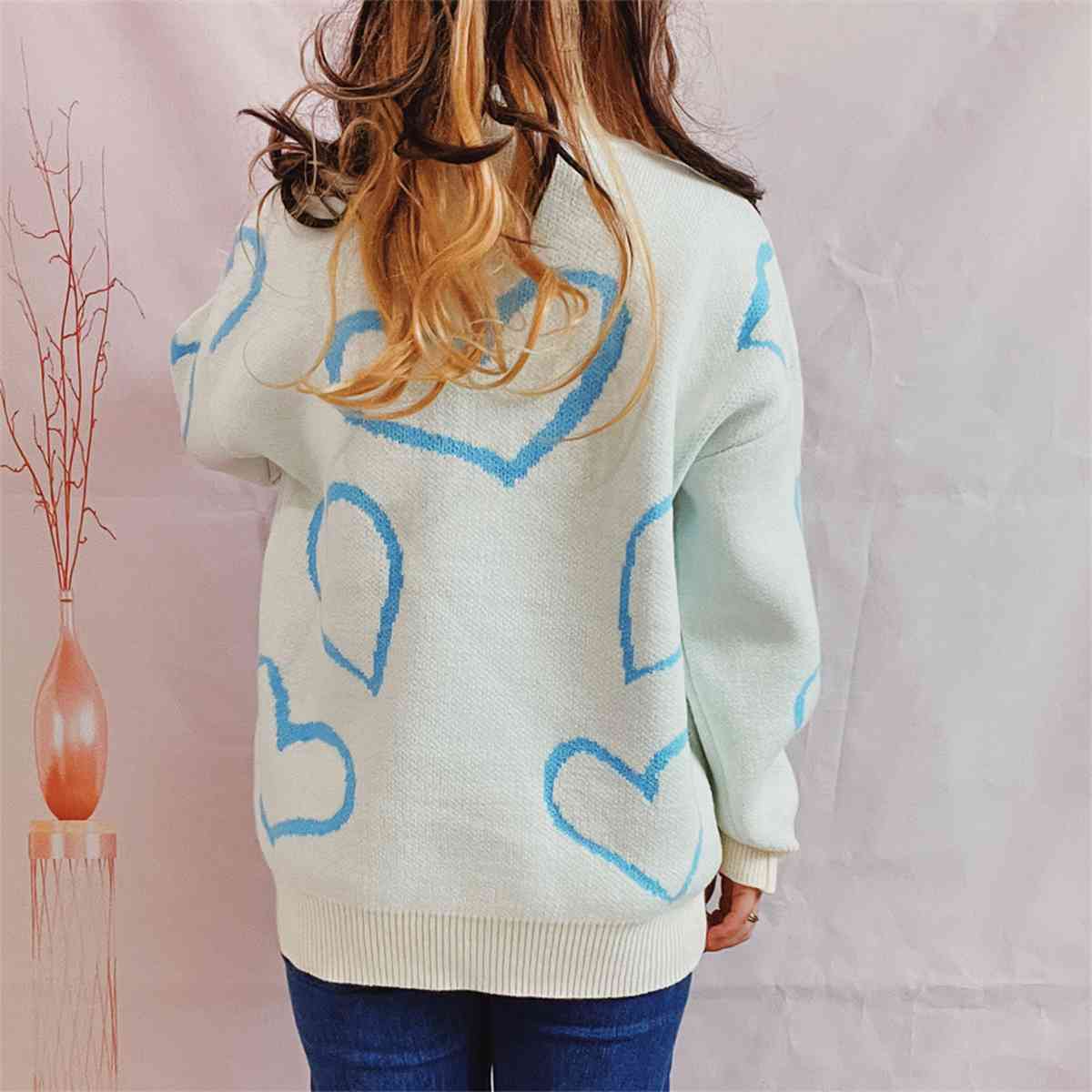 KRE Prime Women Heart Pattern Long Sleeve Sweater - KRE Prime