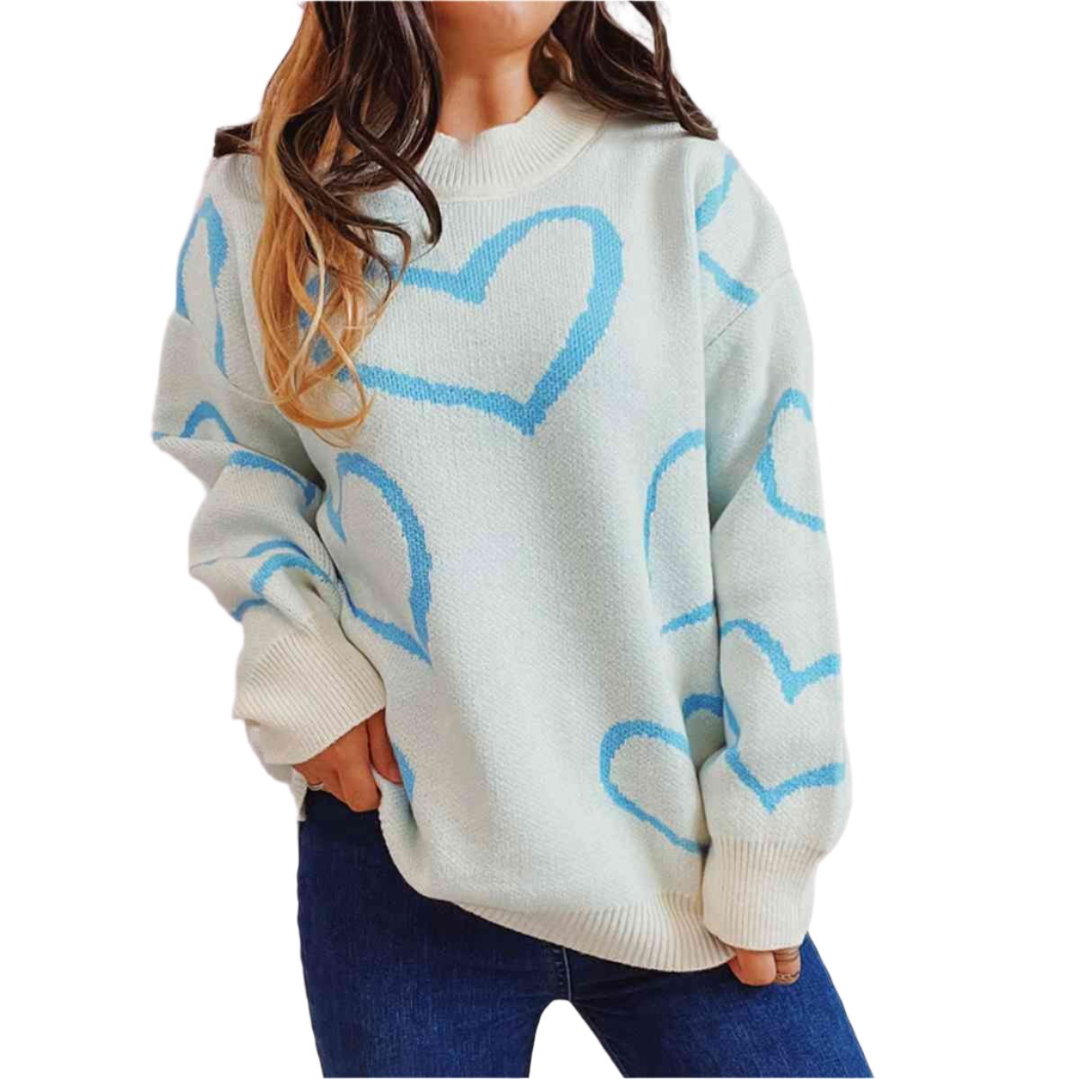 KRE Prime Women Heart Pattern Long Sleeve Sweater - KRE Prime