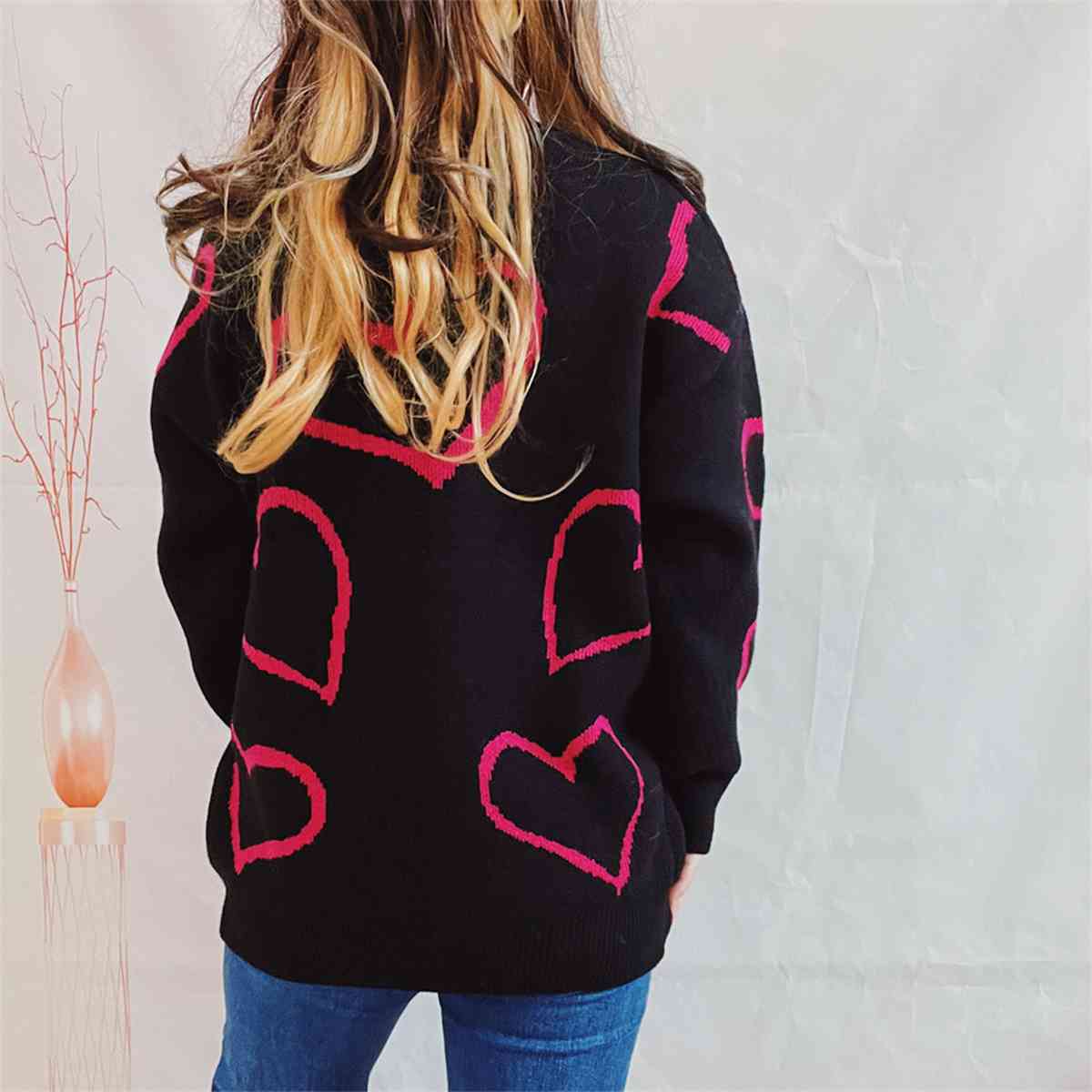 KRE Prime Women Heart Pattern Long Sleeve Sweater - KRE Prime