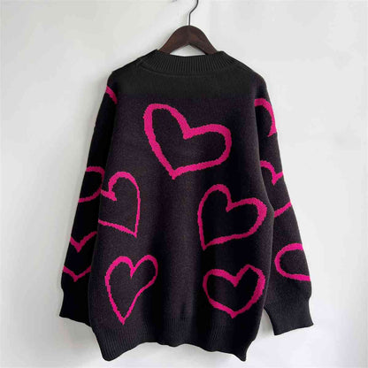 KRE Prime Women Heart Pattern Long Sleeve Sweater - KRE Prime