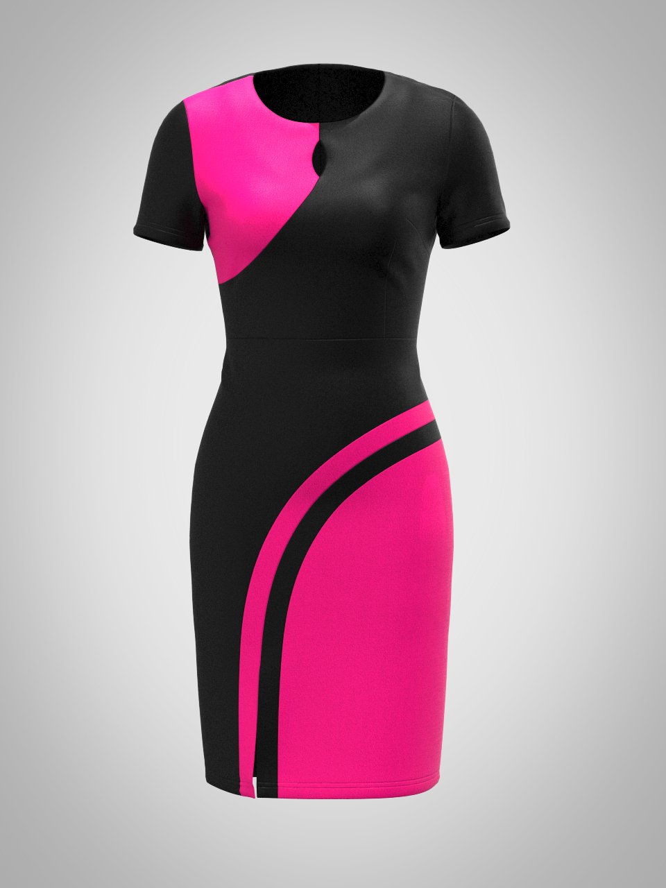 KRE Prime Women New Black and Pink Tone Round Neck Short Sleeve Slit Dress - KRE Prime