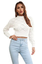 KRE Prime Women Openwork Plaid Round Neck Cropped Sweater - KRE Prime