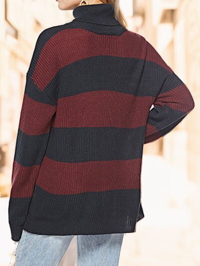KRE Prime Women Striped Turtleneck Long Sleeve Sweater - KRE Prime