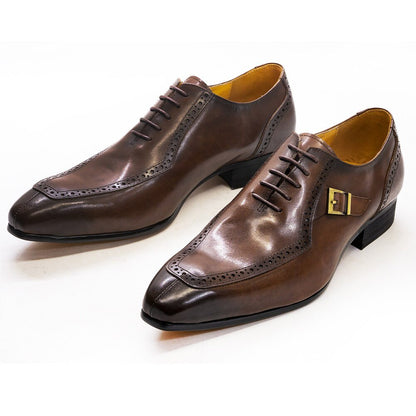 Luxury Leather Mens Dress Shoes Office Business Wedding Formal Shoes Brown Black Lace Up Buckle Pointed Toe Oxford Shoes for Men - KRE Prime Deals