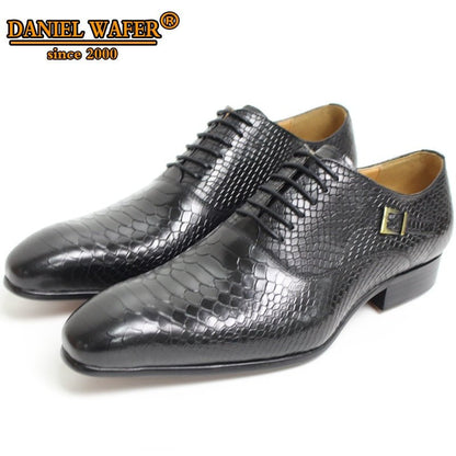 Luxury Men Oxford Shoes Snake Skin Prints Classic Style Dress Leather Shoes Coffee Black Lace Up Pointed Toe Formal Shoes Men - KRE Prime Deals