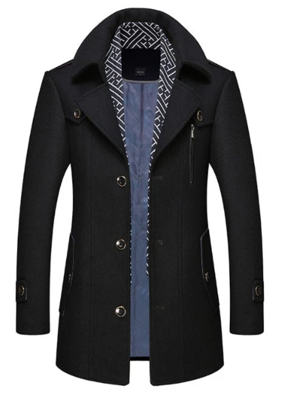 Mens Layered Collar Button Front Mid Length Coat - KRE Prime