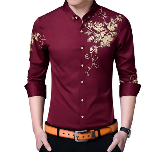 Mens Slim Fit Long Sleeve Floral Shirt - KRE Prime Deals