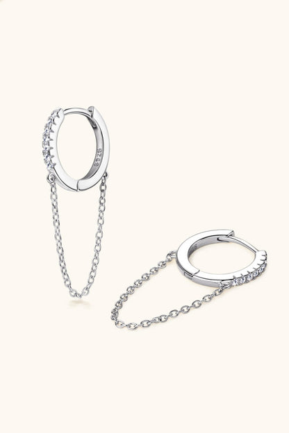 Moissanite 925 Sterling Silver Huggie Earrings with Chain - KRE Prime Deals