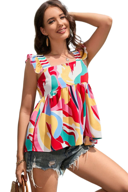 Multicolored Square Neck Babydoll Tank - KRE Prime Deals