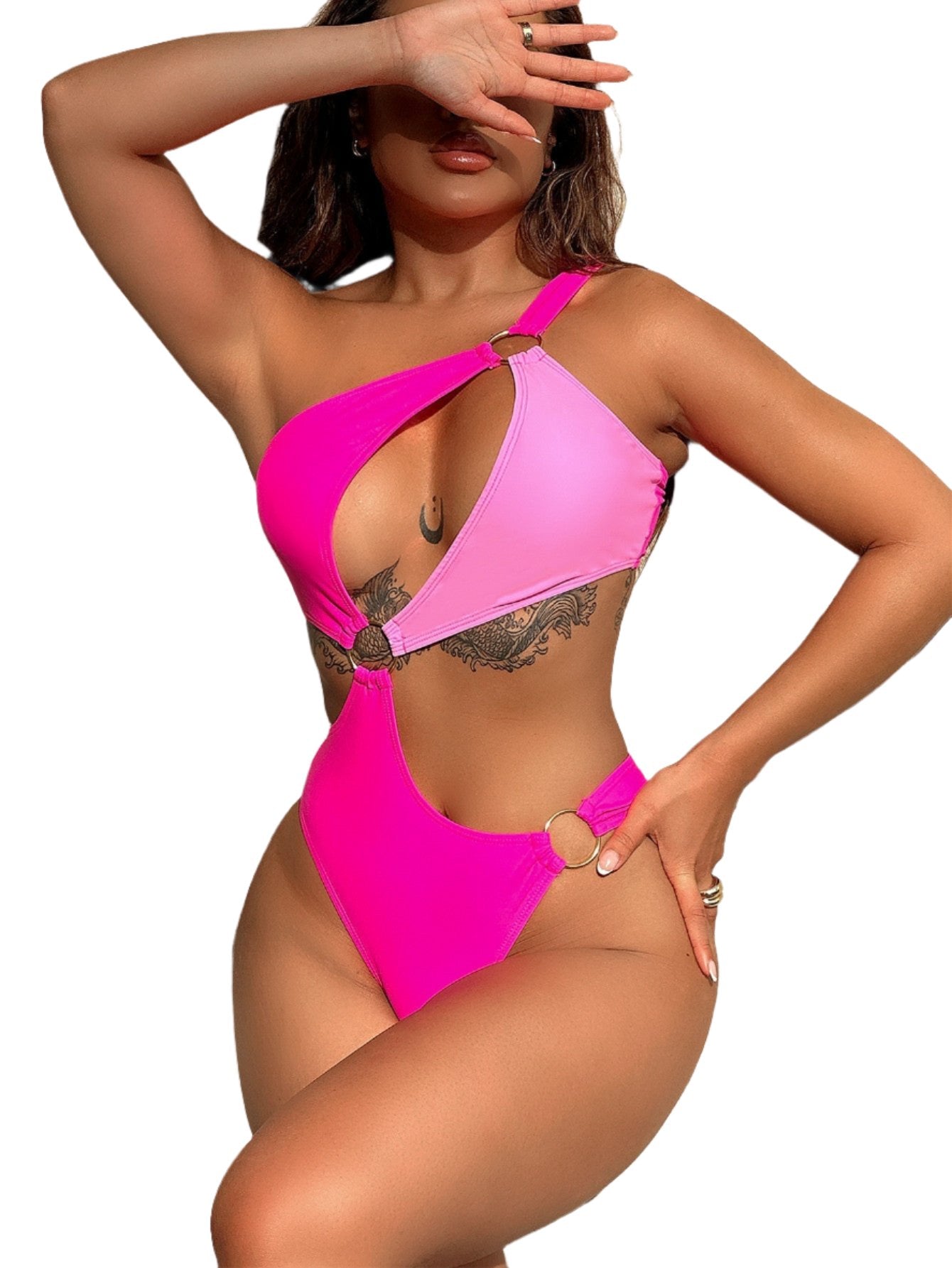 One-Shoulder Cutout Ring Detail One-Piece Swimsuit - KRE Prime Deals