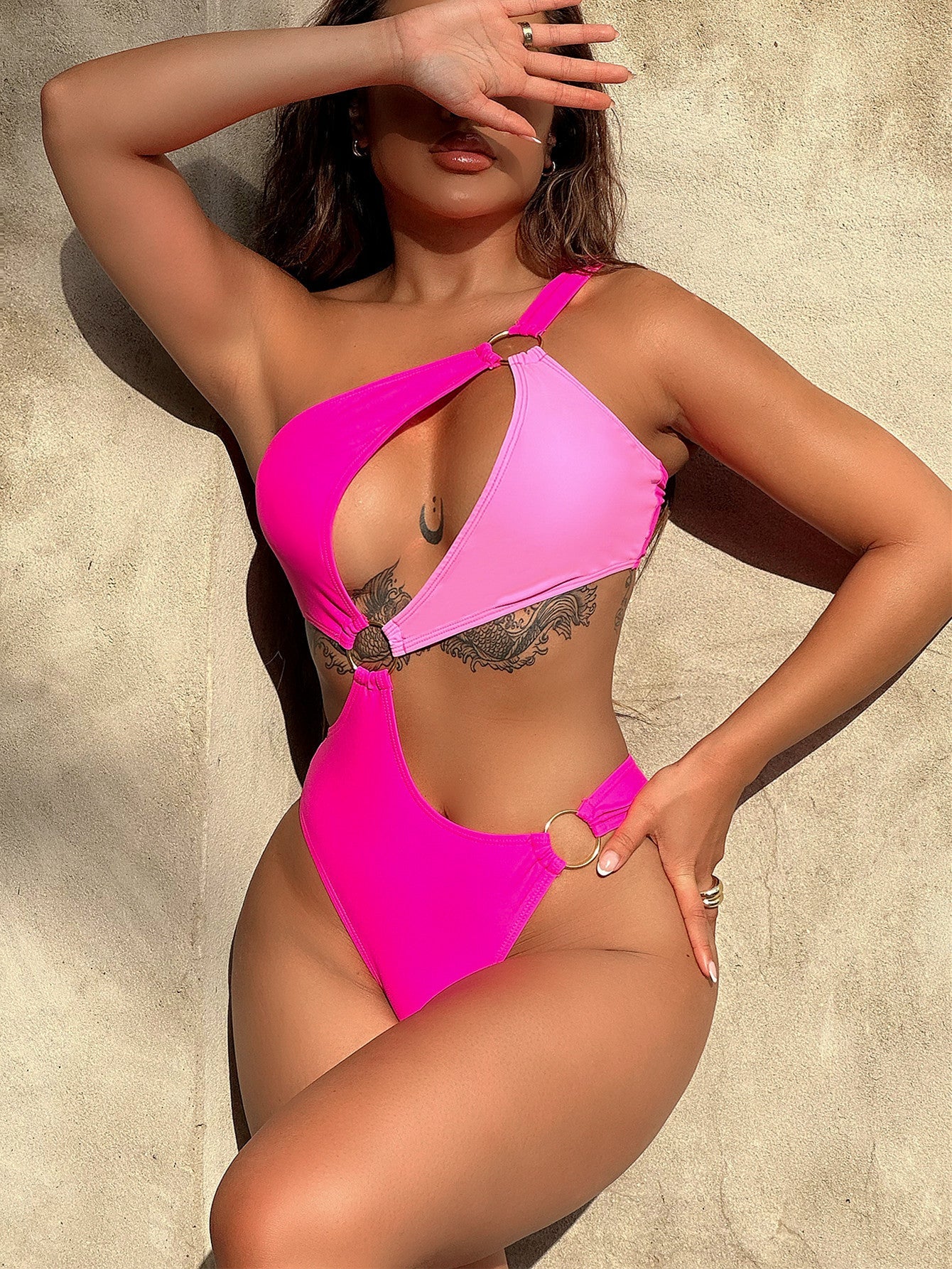 One-Shoulder Cutout Ring Detail One-Piece Swimsuit - KRE Prime Deals