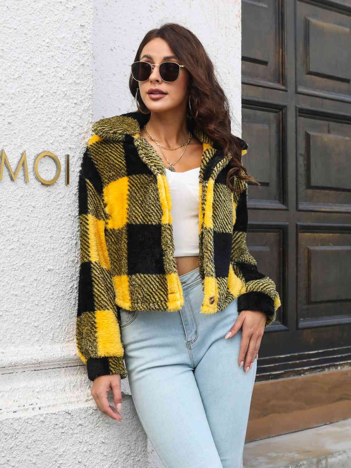 Plaid Dropped Shoulder Buttoned Jacket - KRE Prime